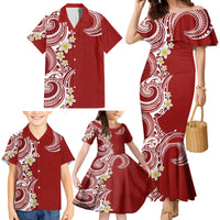 Aloha Polynesian Plumeria Flower Family Matching Mermaid Dress and Hawaiian Shirt Red Color LT03 - Polynesian Pride