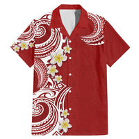 Aloha Polynesian Plumeria Flower Family Matching Mermaid Dress and Hawaiian Shirt Red Color LT03 Dad's Shirt - Short Sleeve Red - Polynesian Pride