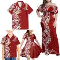 Aloha Polynesian Plumeria Flower Family Matching Off Shoulder Maxi Dress and Hawaiian Shirt Red Color LT03 - Polynesian Pride
