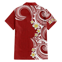 Aloha Polynesian Plumeria Flower Family Matching Off Shoulder Maxi Dress and Hawaiian Shirt Red Color LT03 - Polynesian Pride