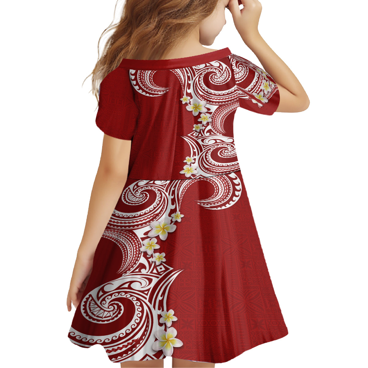 Aloha Polynesian Plumeria Flower Family Matching Puletasi and Hawaiian Shirt Red Color LT03 - Polynesian Pride