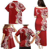 Aloha Polynesian Plumeria Flower Family Matching Puletasi and Hawaiian Shirt Red Color LT03 - Polynesian Pride