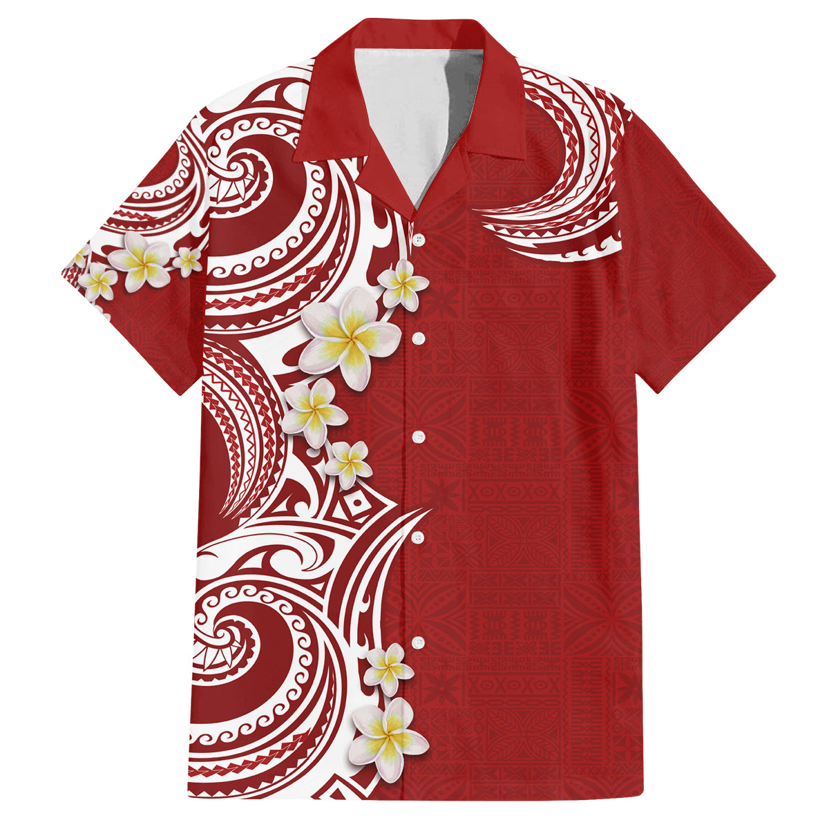 Aloha Polynesian Plumeria Flower Family Matching Puletasi and Hawaiian Shirt Red Color LT03 Dad's Shirt - Short Sleeve Red - Polynesian Pride