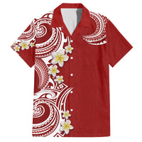 Aloha Polynesian Plumeria Flower Family Matching Puletasi and Hawaiian Shirt Red Color LT03 Dad's Shirt - Short Sleeve Red - Polynesian Pride