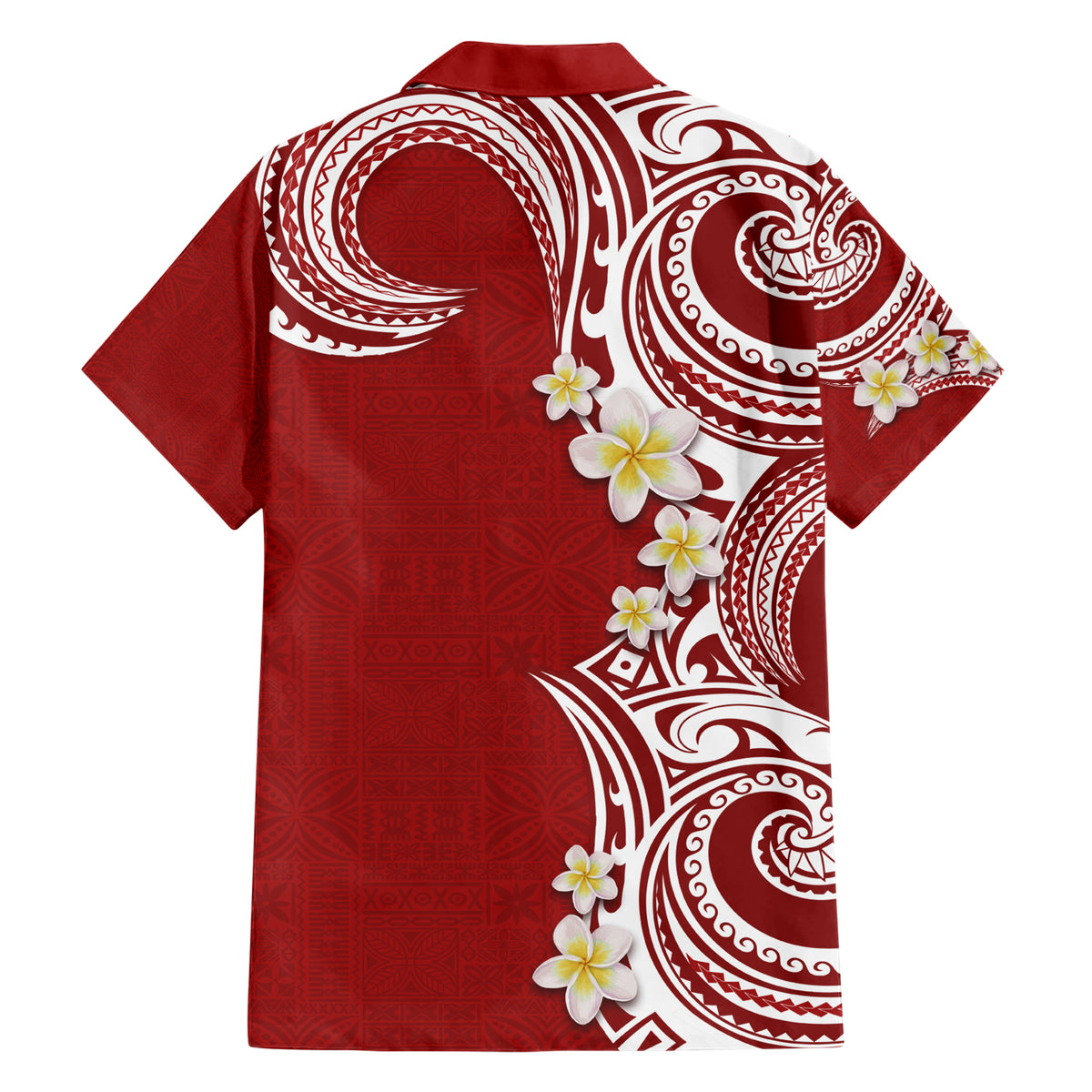 Aloha Polynesian Plumeria Flower Family Matching Short Sleeve Bodycon Dress and Hawaiian Shirt Red Color