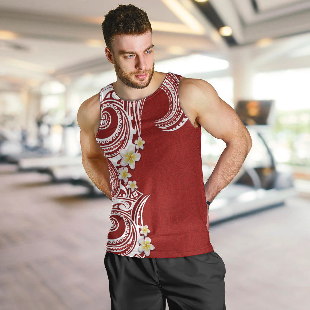 Aloha Polynesian Plumeria Flower Men Tank Top Red Color LT03 Red - Polynesian Pride