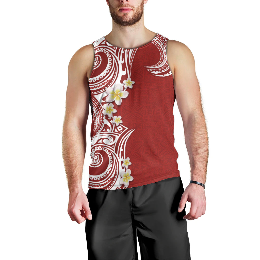 Aloha Polynesian Plumeria Flower Men Tank Top Red Color LT03 - Polynesian Pride