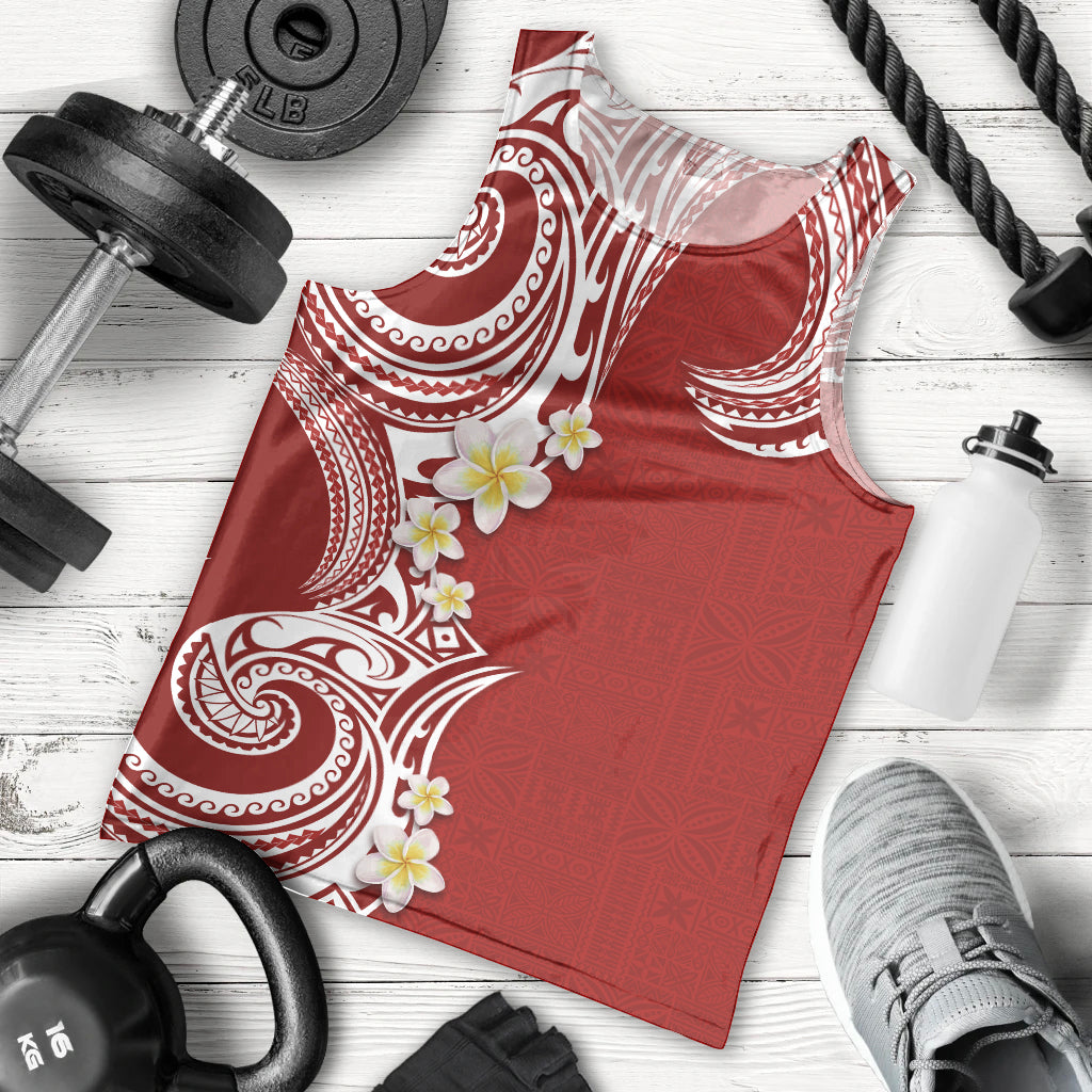 Aloha Polynesian Plumeria Flower Men Tank Top Red Color LT03 - Polynesian Pride