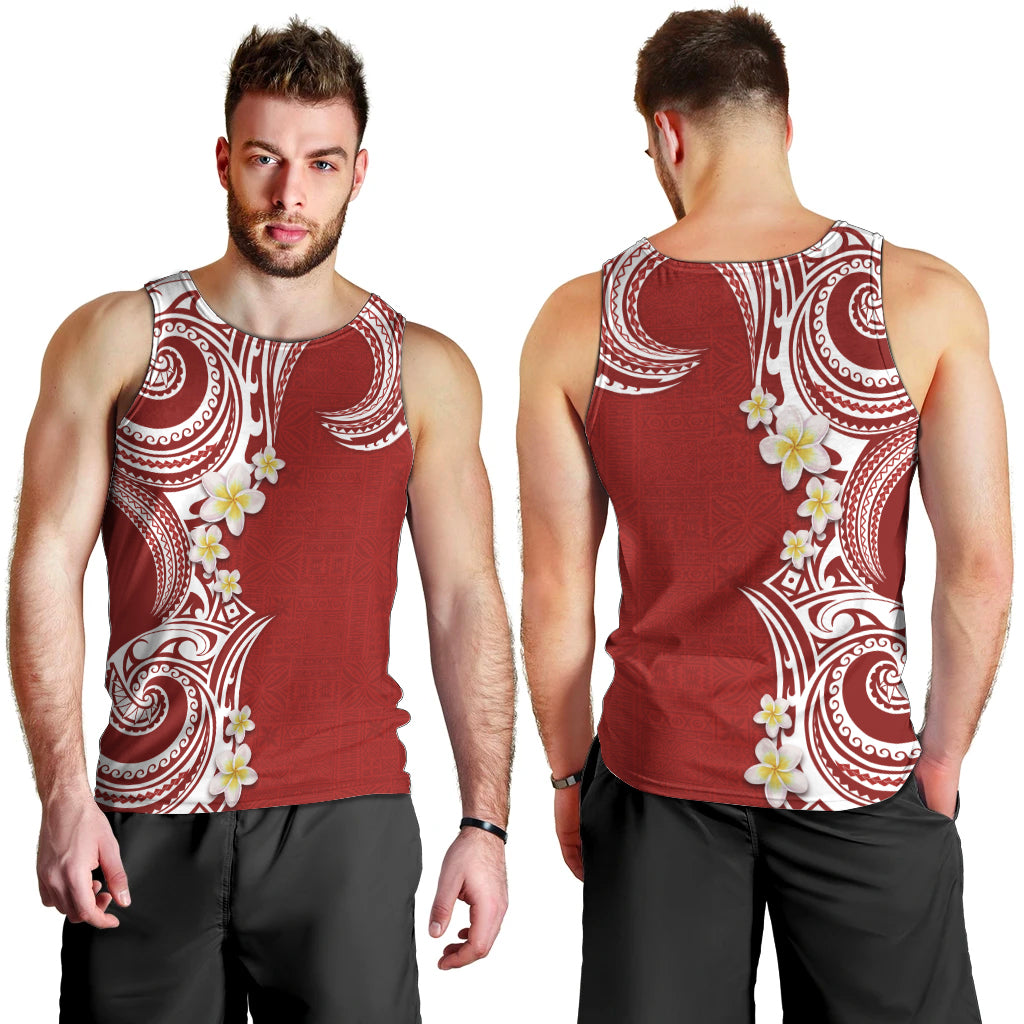 Aloha Polynesian Plumeria Flower Men Tank Top Red Color LT03 - Polynesian Pride