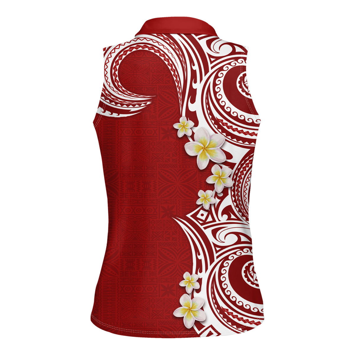 Aloha Polynesian Plumeria Flower Women Sleeveless Polo Shirt Red Color LT03 - Polynesian Pride