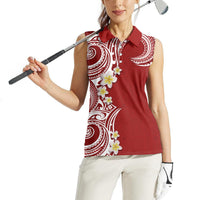 Aloha Polynesian Plumeria Flower Women Sleeveless Polo Shirt Red Color LT03 - Polynesian Pride
