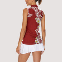 Aloha Polynesian Plumeria Flower Women Sleeveless Polo Shirt Red Color LT03 - Polynesian Pride