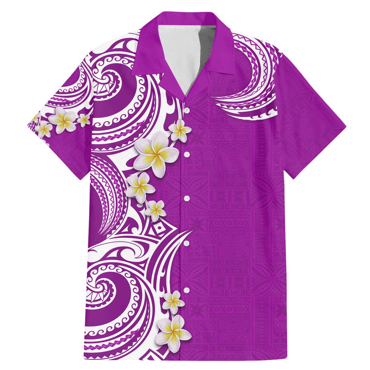 Aloha Polynesian Plumeria Flower Family Matching Mermaid Dress and Hawaiian Shirt Purple Color LT03 Dad's Shirt - Short Sleeve Purple - Polynesian Pride