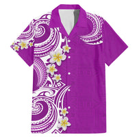 Aloha Polynesian Plumeria Flower Family Matching Mermaid Dress and Hawaiian Shirt Purple Color LT03 Dad's Shirt - Short Sleeve Purple - Polynesian Pride
