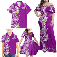Aloha Polynesian Plumeria Flower Family Matching Off Shoulder Maxi Dress and Hawaiian Shirt Purple Color LT03 - Polynesian Pride