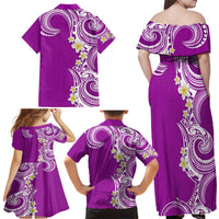 Aloha Polynesian Plumeria Flower Family Matching Off Shoulder Maxi Dress and Hawaiian Shirt Purple Color LT03 - Polynesian Pride