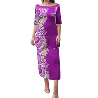 Aloha Polynesian Plumeria Flower Family Matching Puletasi and Hawaiian Shirt Purple Color LT03 Mom's Dress Purple - Polynesian Pride