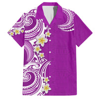 Aloha Polynesian Plumeria Flower Family Matching Summer Maxi Dress and Hawaiian Shirt Purple Color