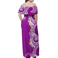 Aloha Polynesian Plumeria Flower Off Shoulder Maxi Dress Purple Color