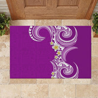 Aloha Polynesian Plumeria Flower Rubber Doormat Purple Color