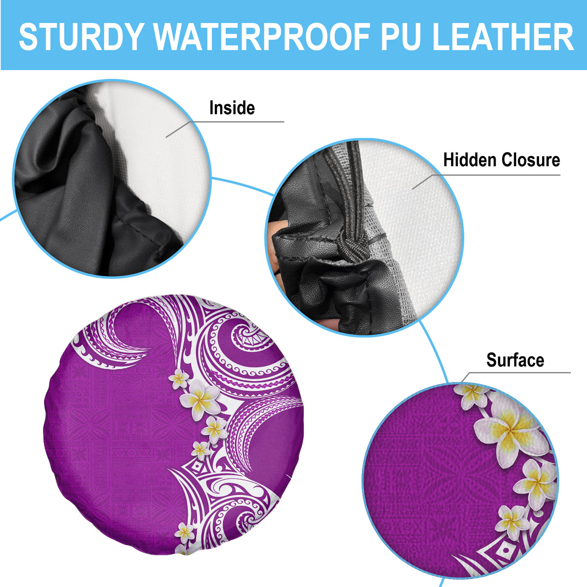 Aloha Polynesian Plumeria Flower Spare Tire Cover Purple Color