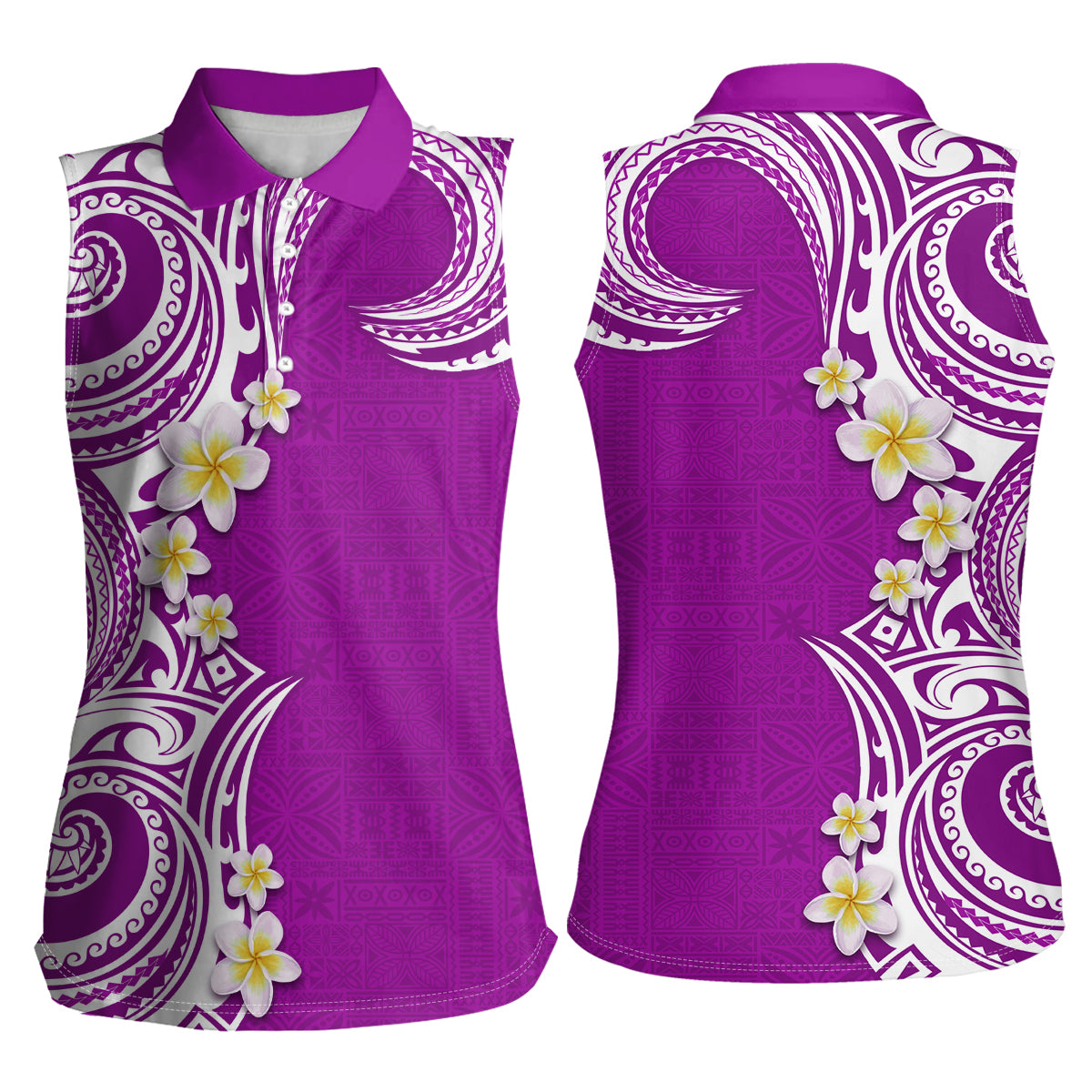 Aloha Polynesian Plumeria Flower Women Sleeveless Polo Shirt Purple Color LT03 - Polynesian Pride