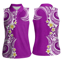 Aloha Polynesian Plumeria Flower Women Sleeveless Polo Shirt Purple Color LT03 - Polynesian Pride