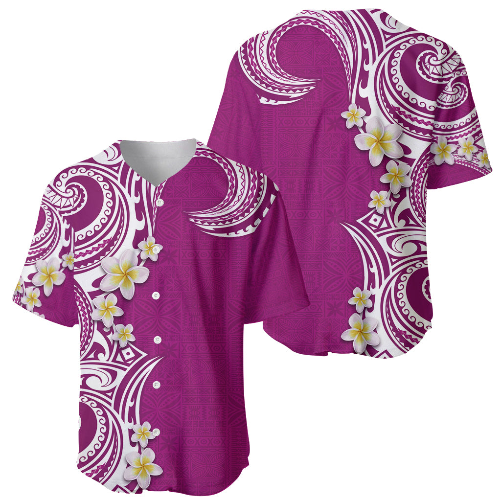 Aloha Polynesian Plumeria Flower Baseball Jersey Pink Color