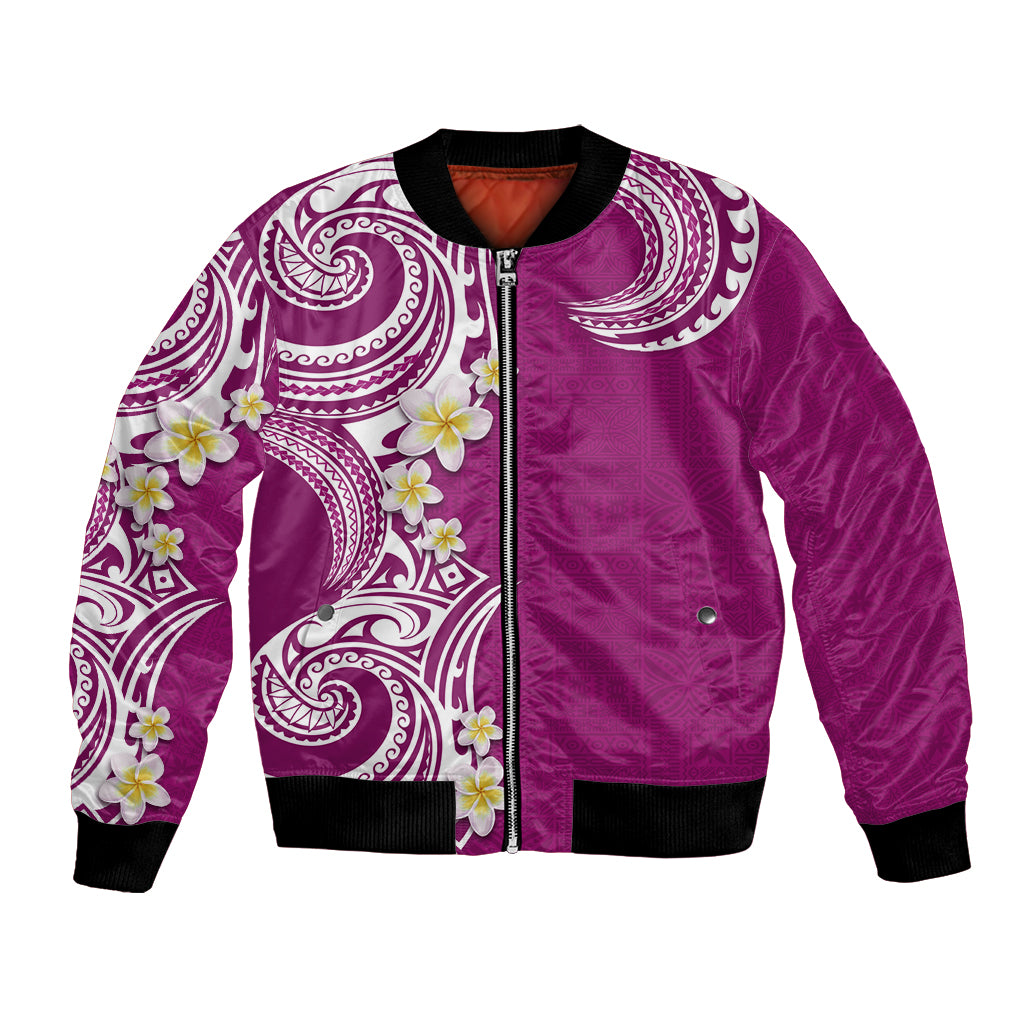 Aloha Polynesian Plumeria Flower Bomber Jacket Pink Color LT03 Unisex Pink - Polynesian Pride