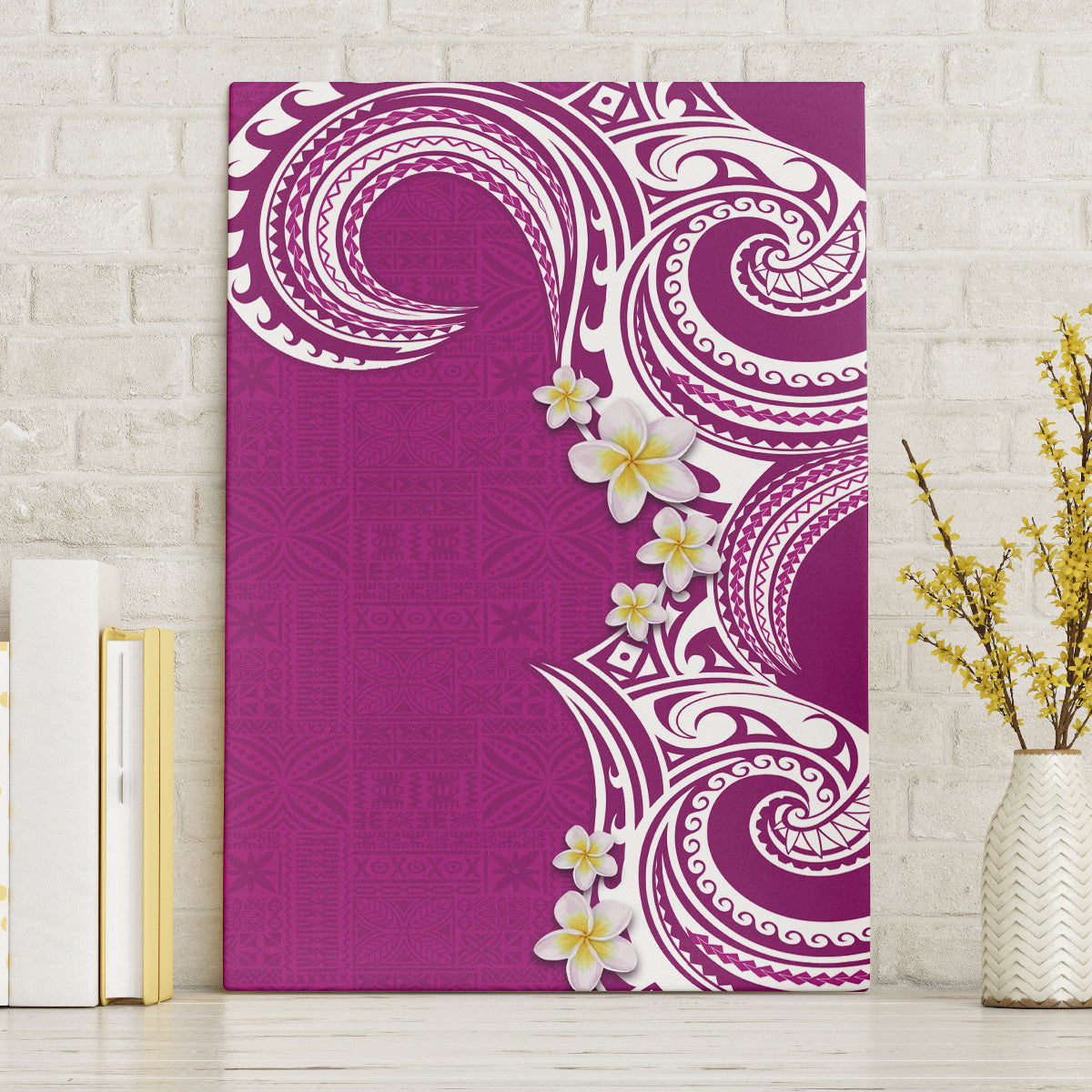 Aloha Polynesian Plumeria Flower Canvas Wall Art Pink Color