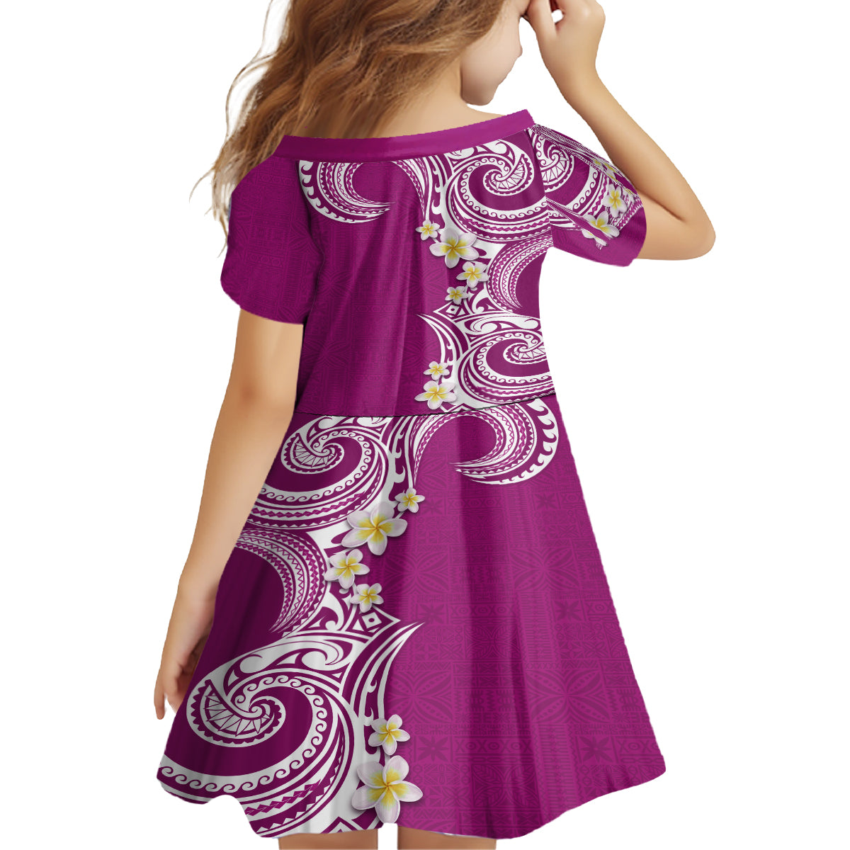 Aloha Polynesian Plumeria Flower Family Matching Off Shoulder Maxi Dress and Hawaiian Shirt Pink Color LT03 - Polynesian Pride