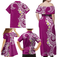Aloha Polynesian Plumeria Flower Family Matching Off Shoulder Maxi Dress and Hawaiian Shirt Pink Color LT03 - Polynesian Pride