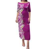 Aloha Polynesian Plumeria Flower Family Matching Puletasi and Hawaiian Shirt Pink Color LT03 Mom's Dress Pink - Polynesian Pride