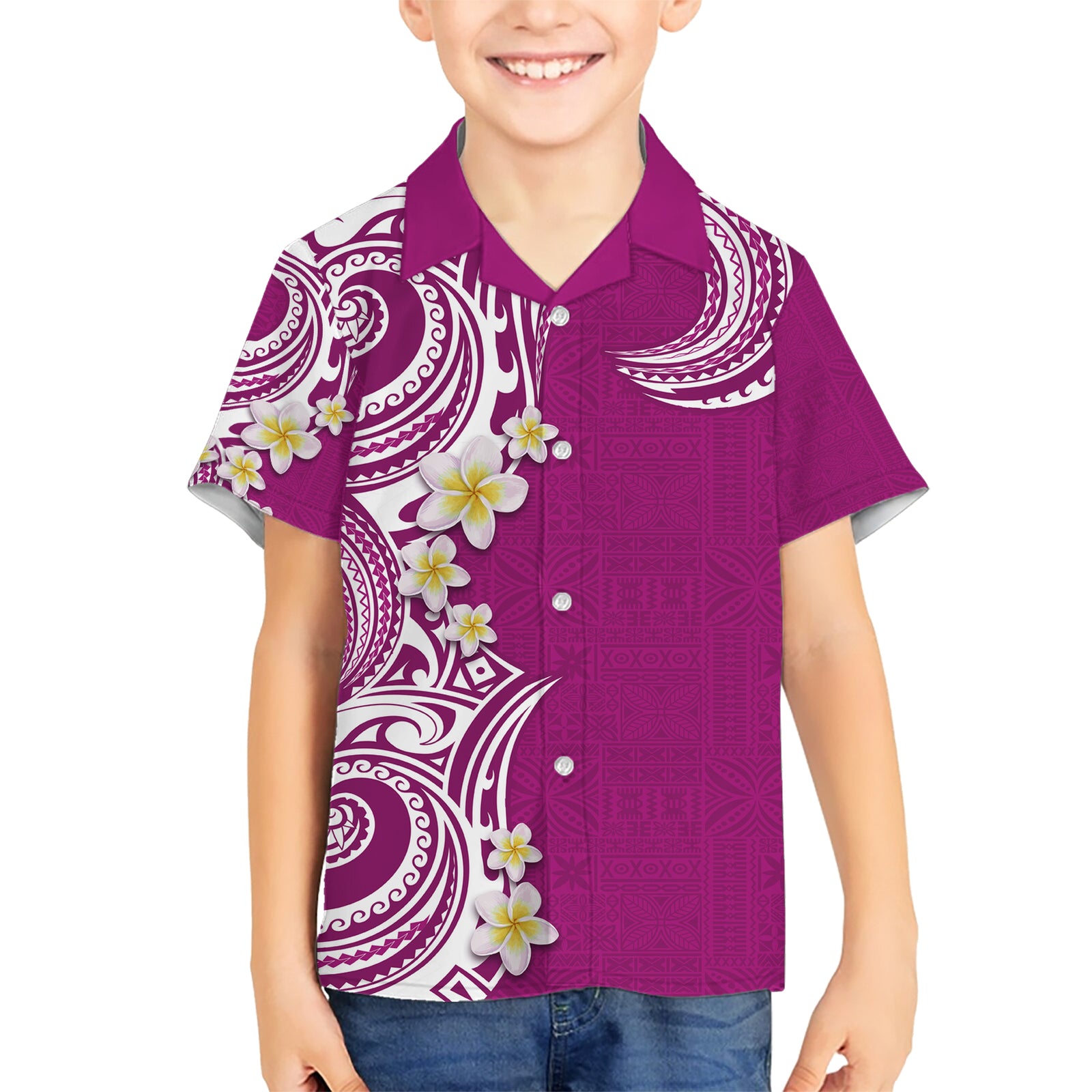 Aloha Polynesian Plumeria Flower Kid Hawaiian Shirt Pink Color LT03 Kid Pink - Polynesian Pride