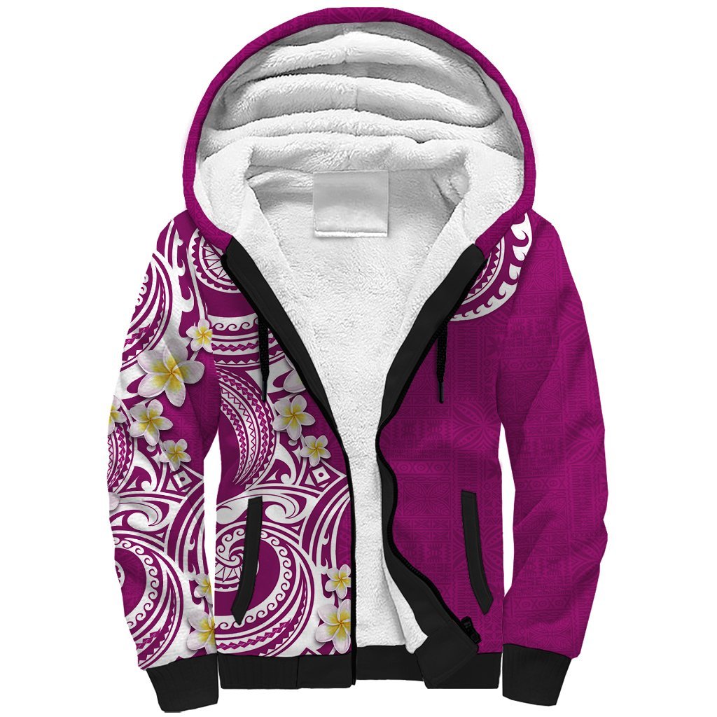 Aloha Polynesian Plumeria Flower Sherpa Hoodie Pink Color LT03 Unisex Pink - Polynesian Pride