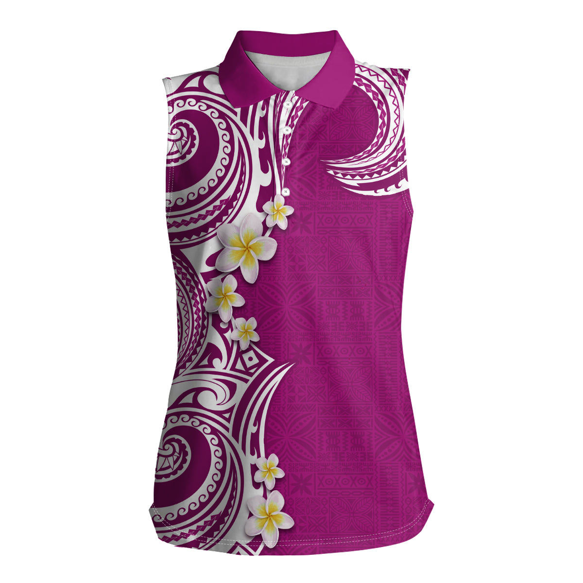 Aloha Polynesian Plumeria Flower Women Sleeveless Polo Shirt Pink Color LT03 Female Pink - Polynesian Pride