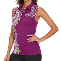 Aloha Polynesian Plumeria Flower Women Sleeveless Polo Shirt Pink Color LT03 - Polynesian Pride