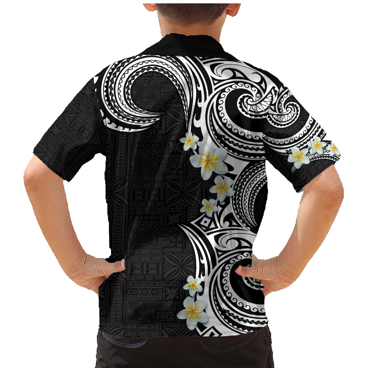 Aloha Polynesian Plumeria Flower Family Matching Mermaid Dress and Hawaiian Shirt Black White Color LT03 - Polynesian Pride