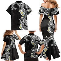 Aloha Polynesian Plumeria Flower Family Matching Mermaid Dress and Hawaiian Shirt Black White Color LT03 - Polynesian Pride