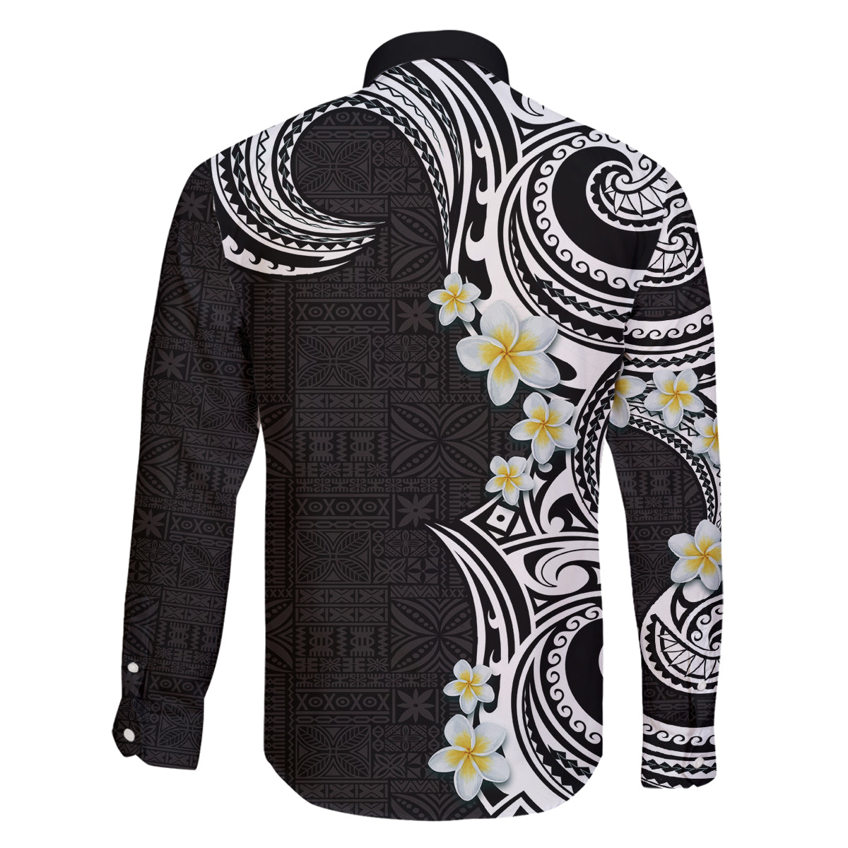 Aloha Polynesian Plumeria Flower Family Matching Mermaid Dress and Hawaiian Shirt Black White Color LT03 - Polynesian Pride
