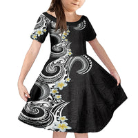 Aloha Polynesian Plumeria Flower Family Matching Off Shoulder Maxi Dress and Hawaiian Shirt Black White Color LT03 Daughter's Dress Black - Polynesian Pride
