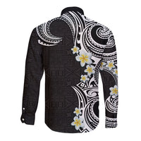 Aloha Polynesian Plumeria Flower Long Sleeve Button Shirt Black White Color LT03 - Polynesian Pride