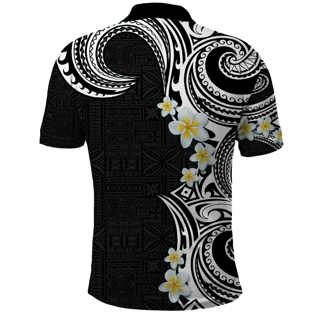 Aloha Polynesian Plumeria Flower Polo Shirt Black White Color LT03 - Polynesian Pride