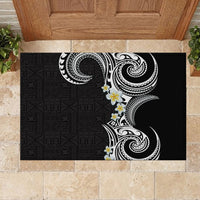 Aloha Polynesian Plumeria Flower Rubber Doormat Black White Color