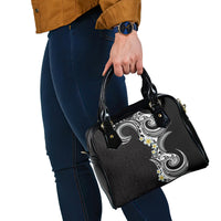 Aloha Polynesian Plumeria Flower Shoulder Handbag Black White Color