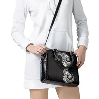 Aloha Polynesian Plumeria Flower Shoulder Handbag Black White Color