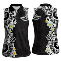 Aloha Polynesian Plumeria Flower Women Sleeveless Polo Shirt Black White Color LT03 - Polynesian Pride