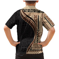 Samoa Siapo Motif and Tapa Pattern Half Style Family Matching Mermaid Dress and Hawaiian Shirt Beige Color LT03 - Polynesian Pride