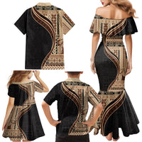 Samoa Siapo Motif and Tapa Pattern Half Style Family Matching Mermaid Dress and Hawaiian Shirt Beige Color LT03 - Polynesian Pride