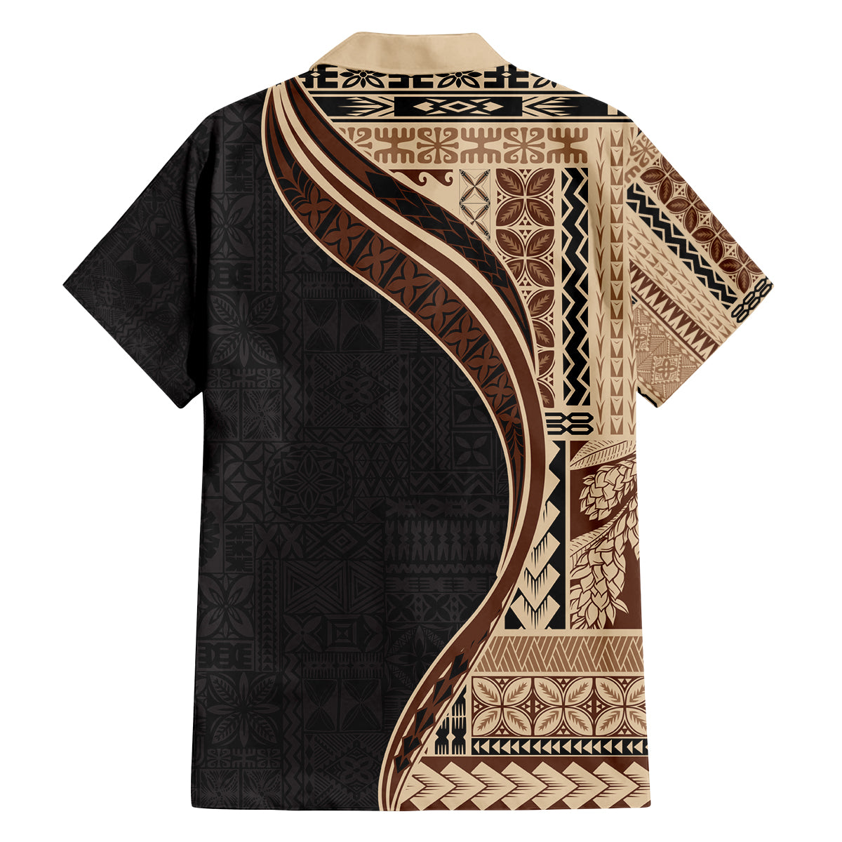 Samoa Siapo Motif and Tapa Pattern Half Style Family Matching Off Shoulder Short Dress and Hawaiian Shirt Beige Color LT03 - Polynesian Pride